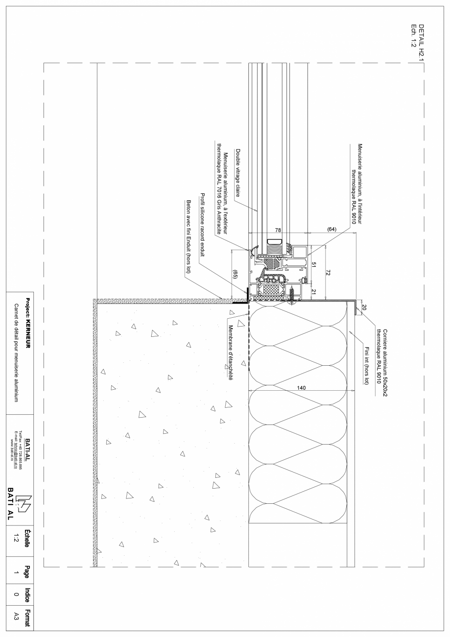 Pagina 1 - Carte de detalii pentru tamplaria din aluminiu BATI-AL  Fisa tehnica Franceza DETAIL H2.1...