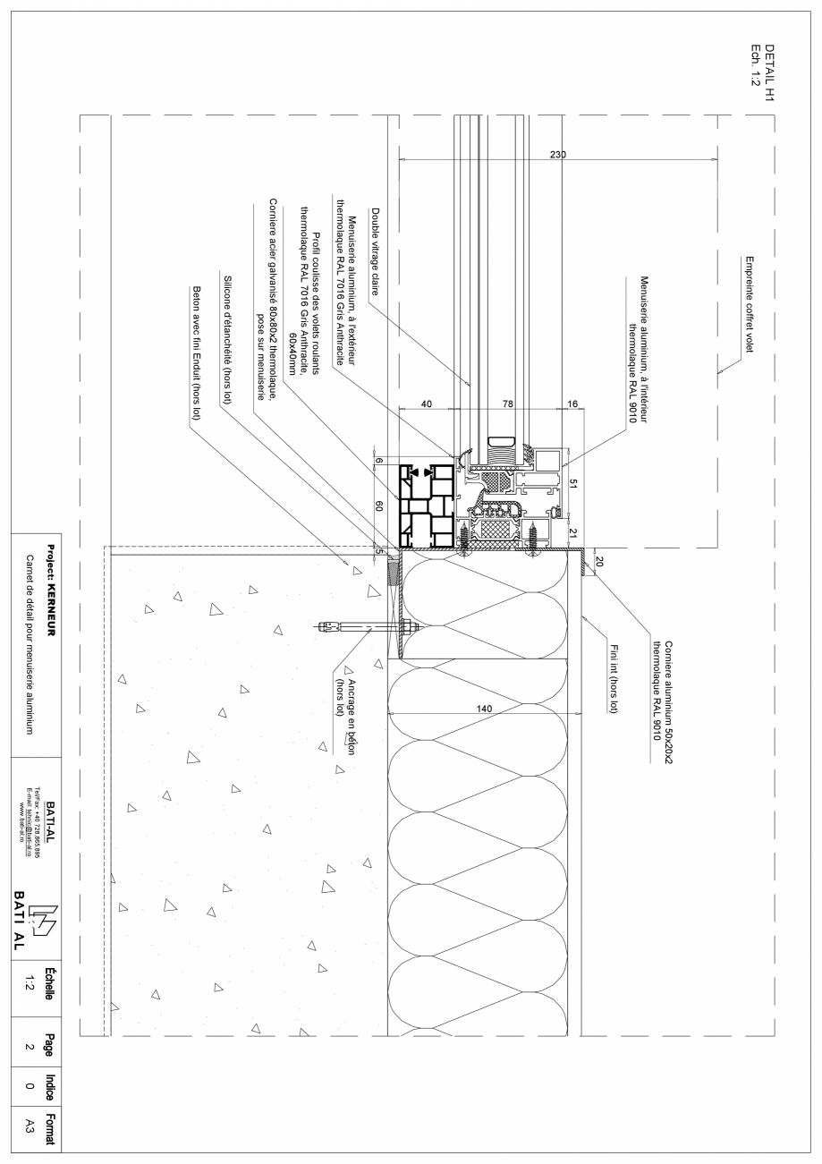 Pagina 1-Carte de detalii pentru tamplaria din aluminiu BATI-AL  Fisa tehnica Franceza DETAIL H1
Ech. 1:2
...