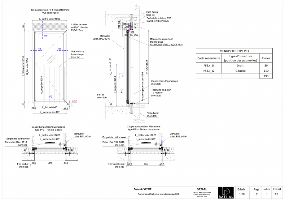Pagina 1-Carte de detalii pentru tamplaria din aluminiu BATI-AL  Fisa tehnica Franceza Menuiserie type PF3...