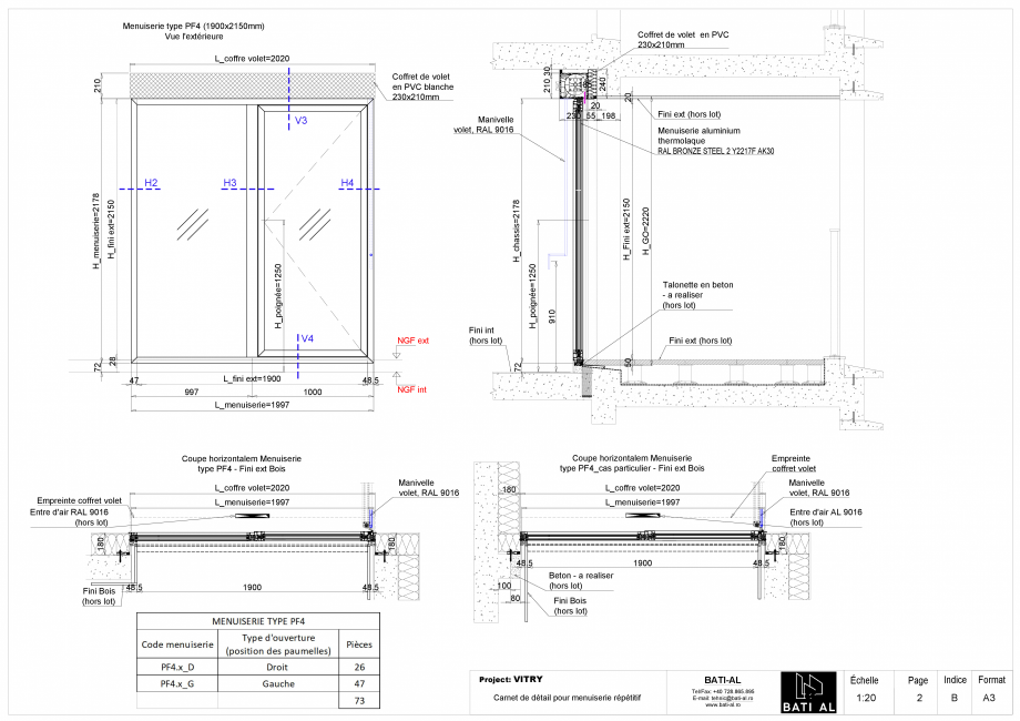 Pagina 2-Carte de detalii pentru tamplaria din aluminiu BATI-AL  Fisa tehnica Franceza 50

H1

240

210
...