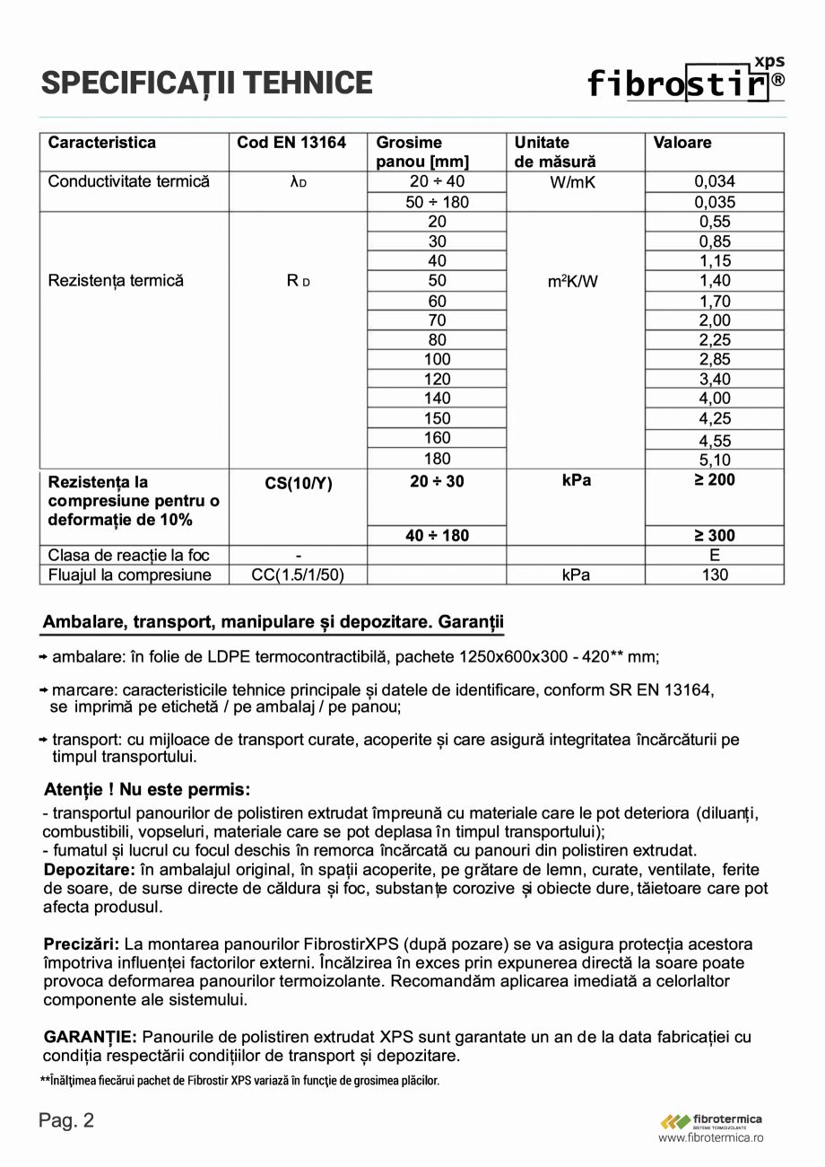 Pagina 2 - Polistiren extrudat FIBROTERMICA Fibrostir XPS Fisa tehnica Romana  cu materiale care le ...
