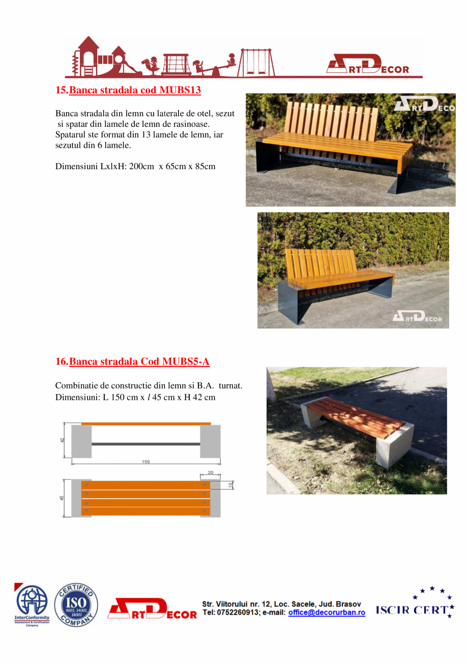 Pagina 10-Catalog mobilier urban ART DECOR Catalog, brosura Romana banci, confectionate din lemn (picioare,...