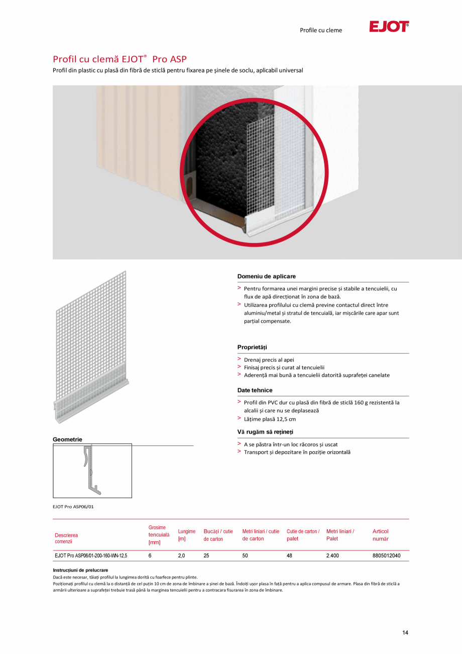 Pagina 14-Profile pentru sisteme compozite de izolație termică exterioară EJOT Pro BSOP-HL / Pro SOP...