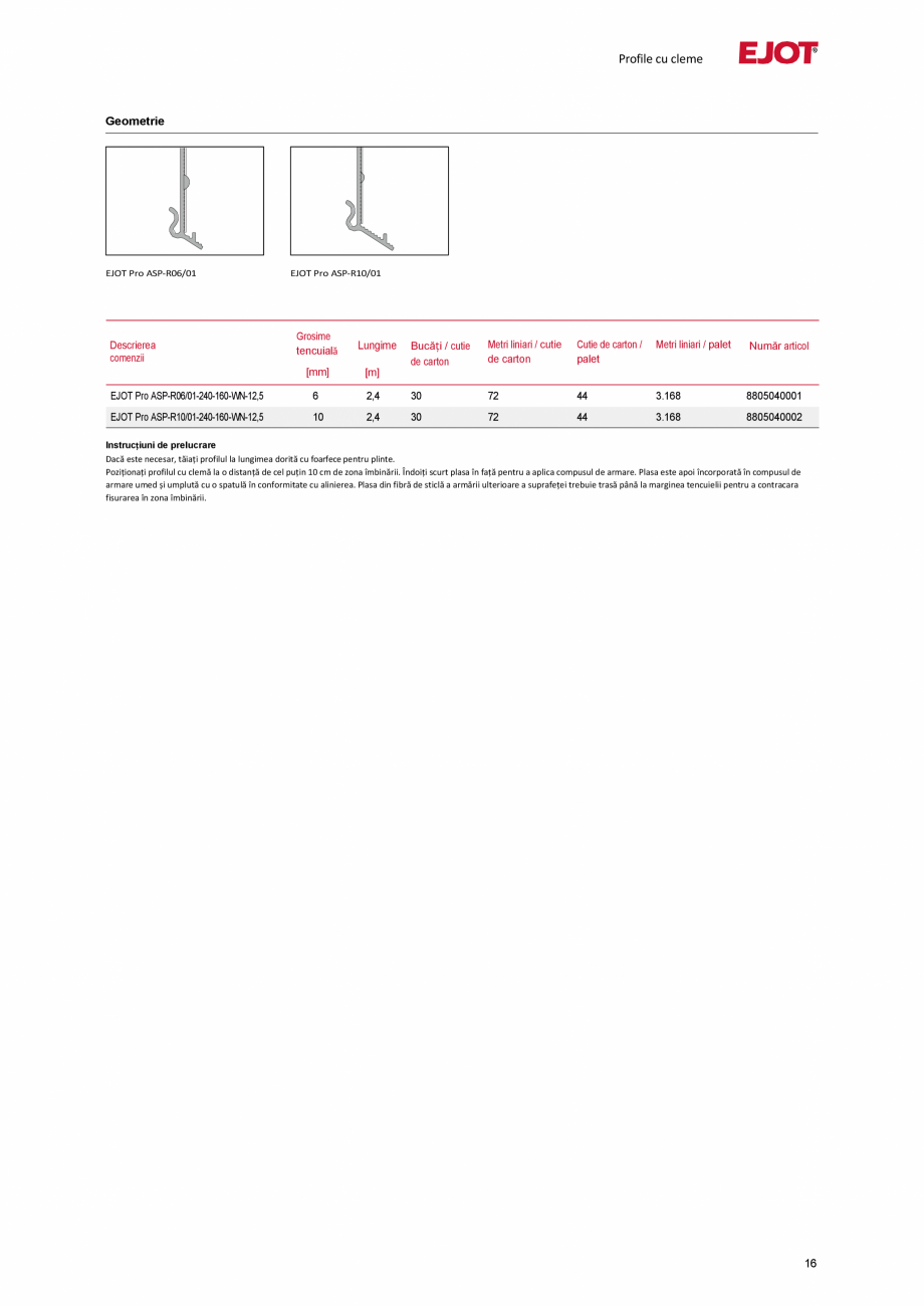 Pagina 16-Profile pentru sisteme compozite de izolație termică exterioară EJOT Pro BSOP-HL / Pro SOP...