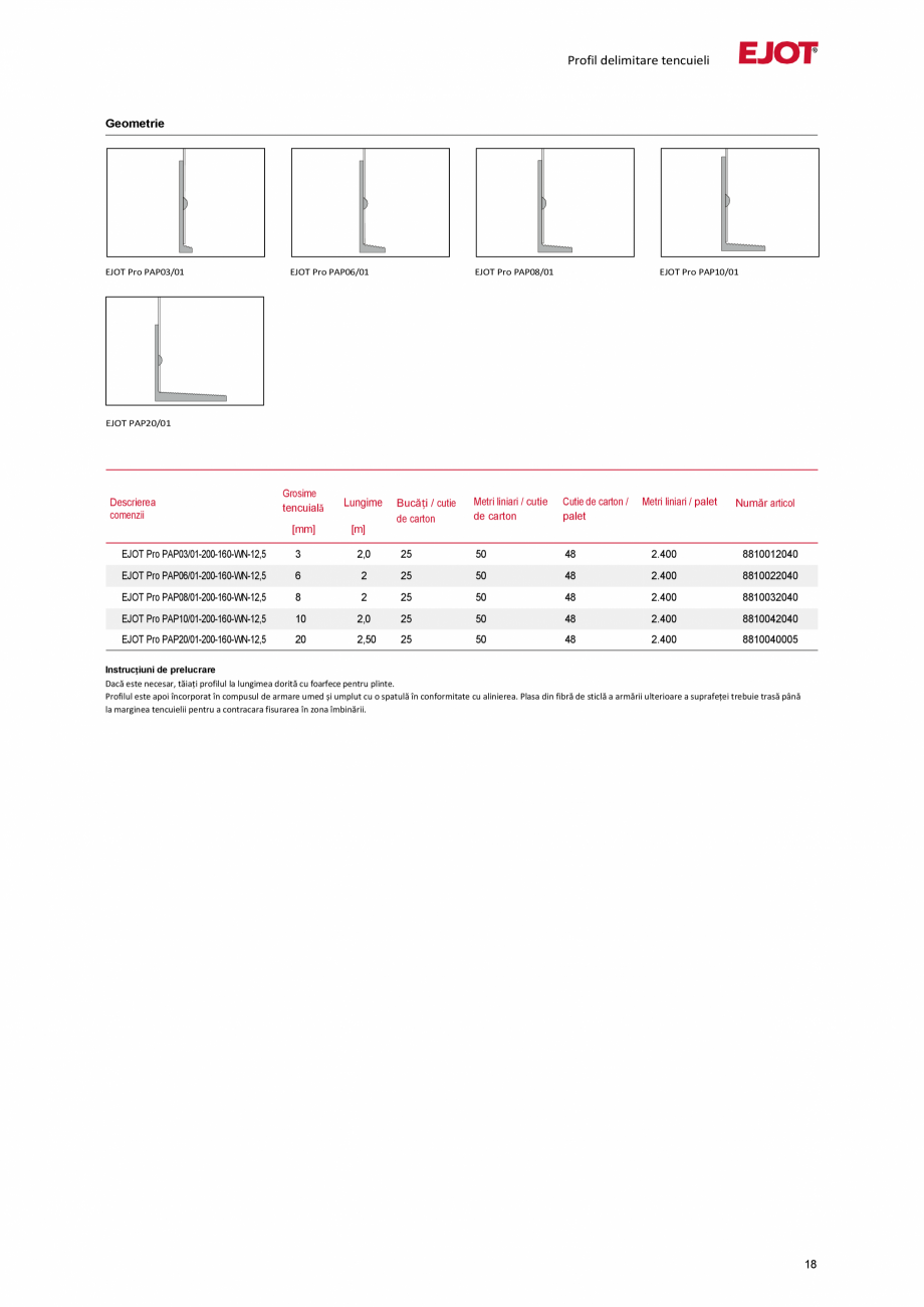 Pagina 18-Profile pentru sisteme compozite de izolație termică exterioară EJOT Pro BSOP-HL / Pro SOP...