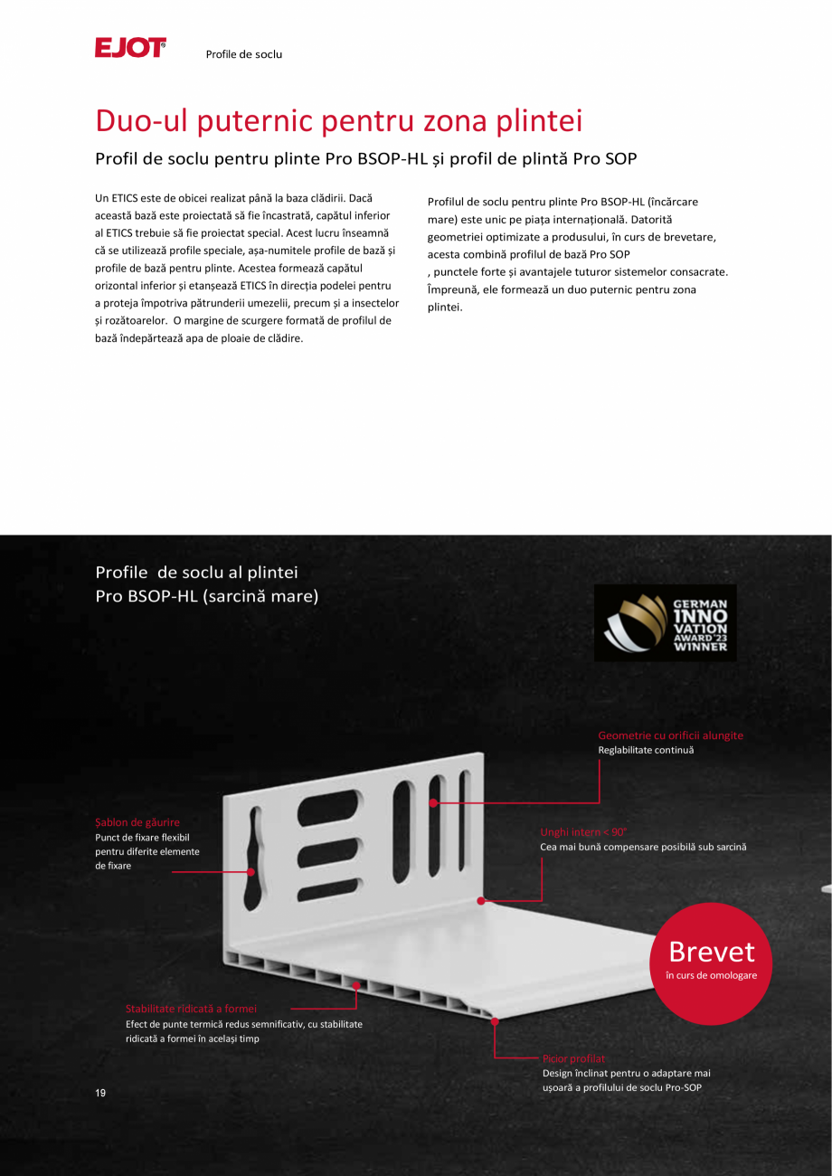 Pagina 19-Profile pentru sisteme compozite de izolație termică exterioară EJOT Pro BSOP-HL / Pro SOP...