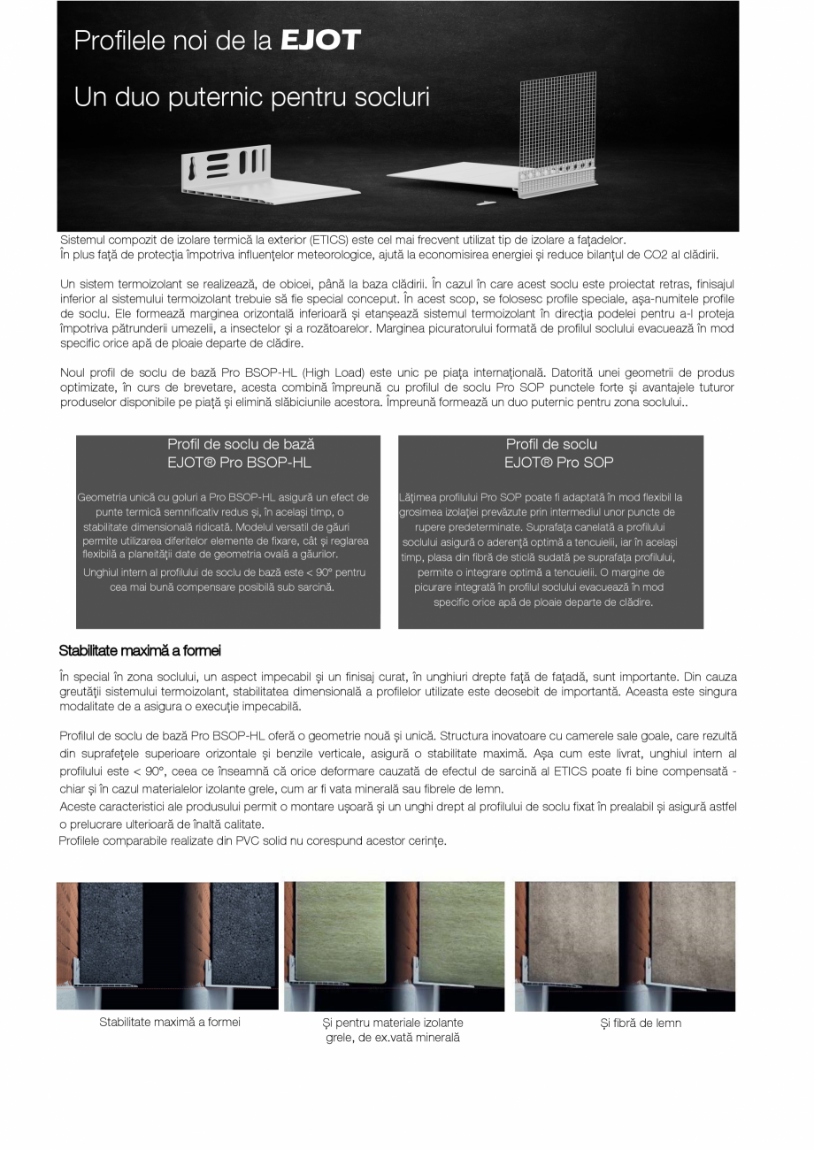 Pagina 1-Brosura profile de soclu EJOT Pro BSOP-HL / Pro SOP Catalog, brosura Romana Profilele noi de la EJOT...