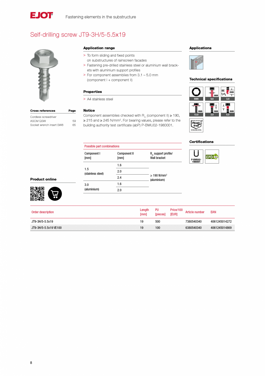 Pagina 8-Fațade cu paravan &icirc;mpotriva ploii EJOT Catalog, brosura Engleza sliding disk prevents...