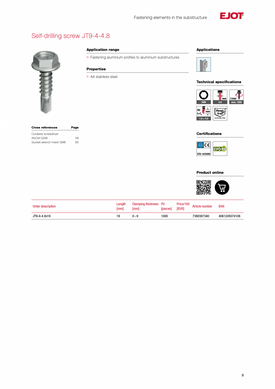 Pagina 9-Fațade cu paravan &icirc;mpotriva ploii EJOT Catalog, brosura Engleza or bearing values, please...