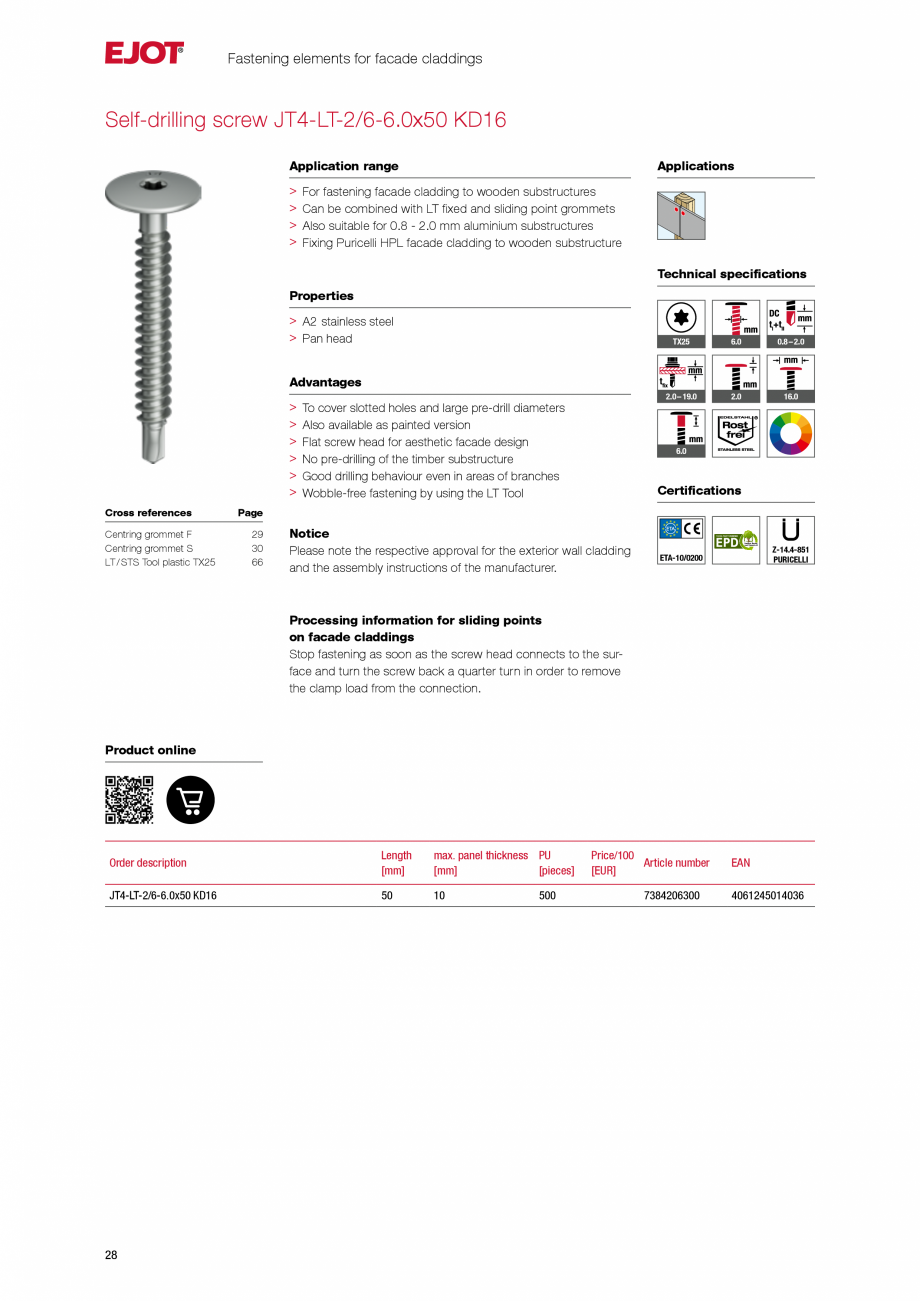 Pagina 28-Fațade cu paravan &icirc;mpotriva ploii EJOT Catalog, brosura Engleza 

Z-14.4-901

500

Price/100
...
