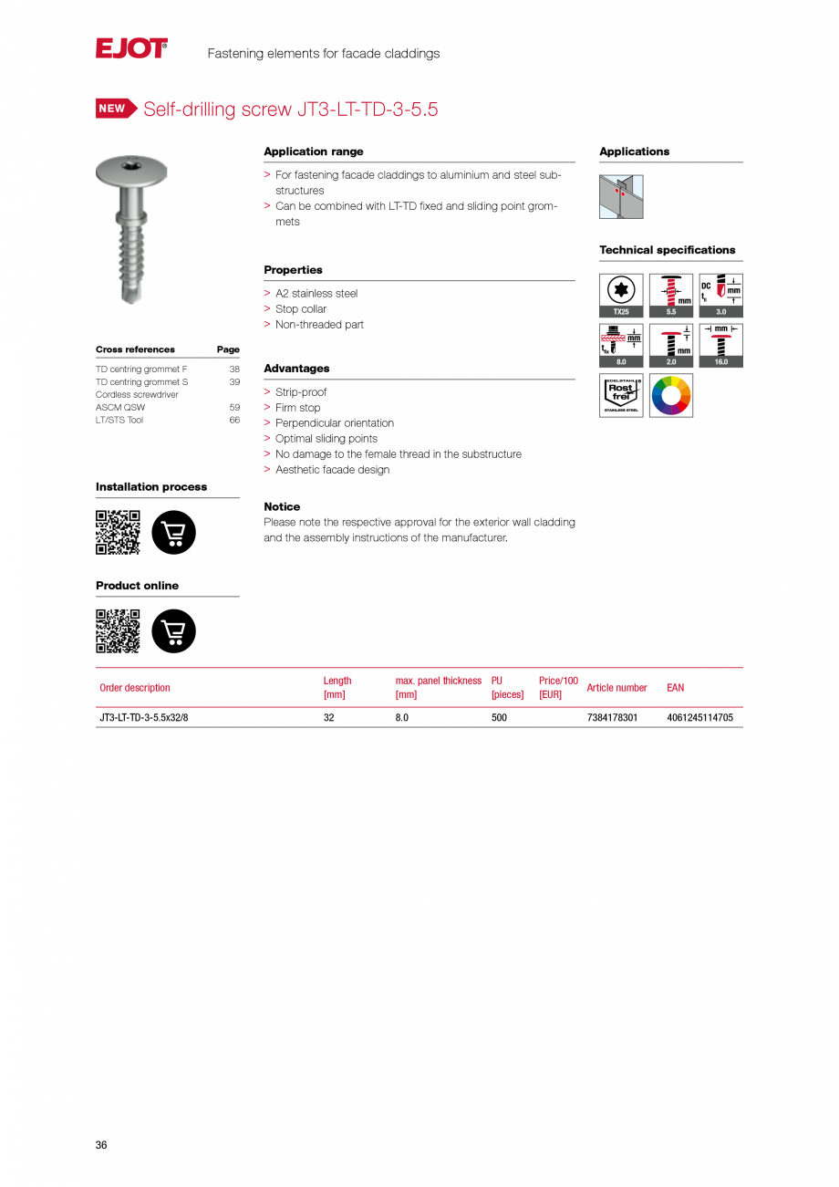 Pagina 36-Fațade cu paravan &icirc;mpotriva ploii EJOT Catalog, brosura Engleza roval for the exterior wall...