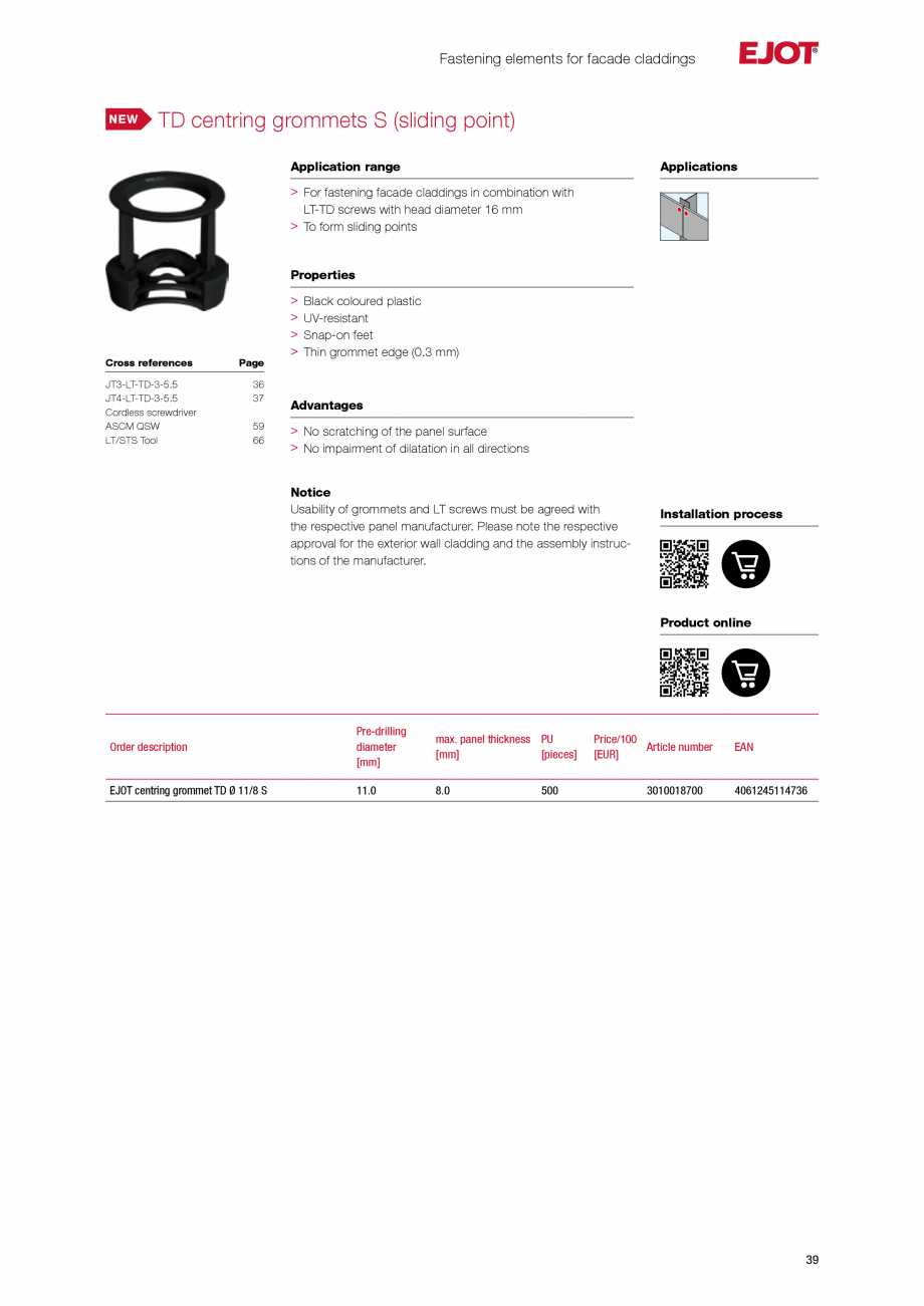 Pagina 39-Fațade cu paravan &icirc;mpotriva ploii EJOT Catalog, brosura Engleza 
34

Pre-drilling
diameter...