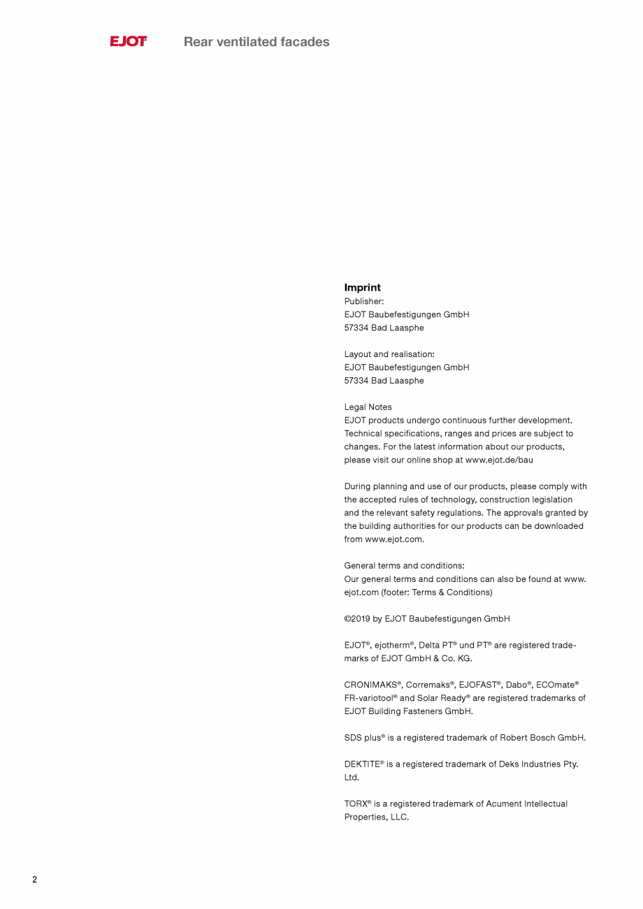 Pagina 2-Fixari fatade ventilate EJOT Catalog, brosura Engleza �, EJOFAST®, Dabo®, ECOmate ®...