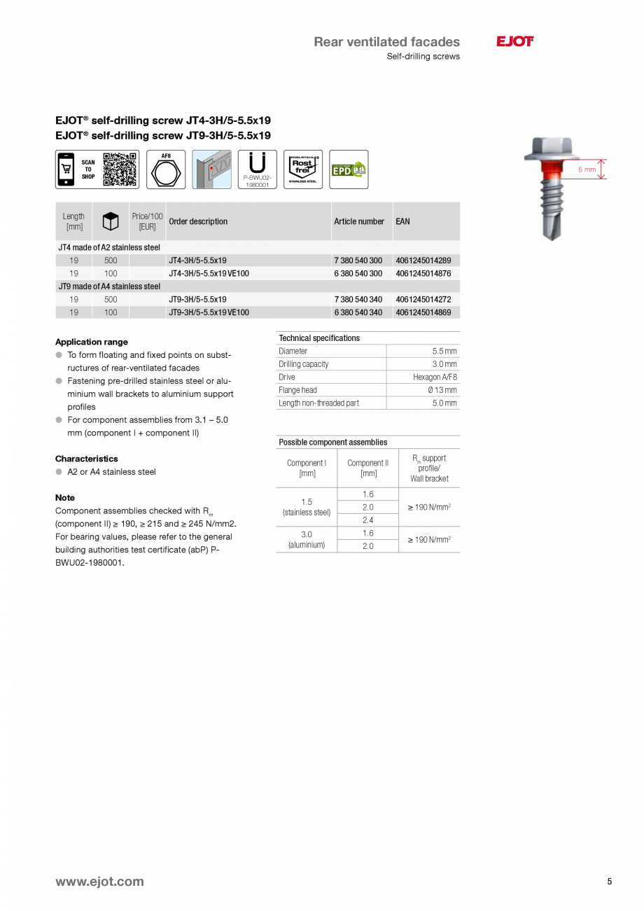 Pagina 5-Fixari fatade ventilate EJOT Catalog, brosura Engleza ew for all part combinations
ll Sliding washer...