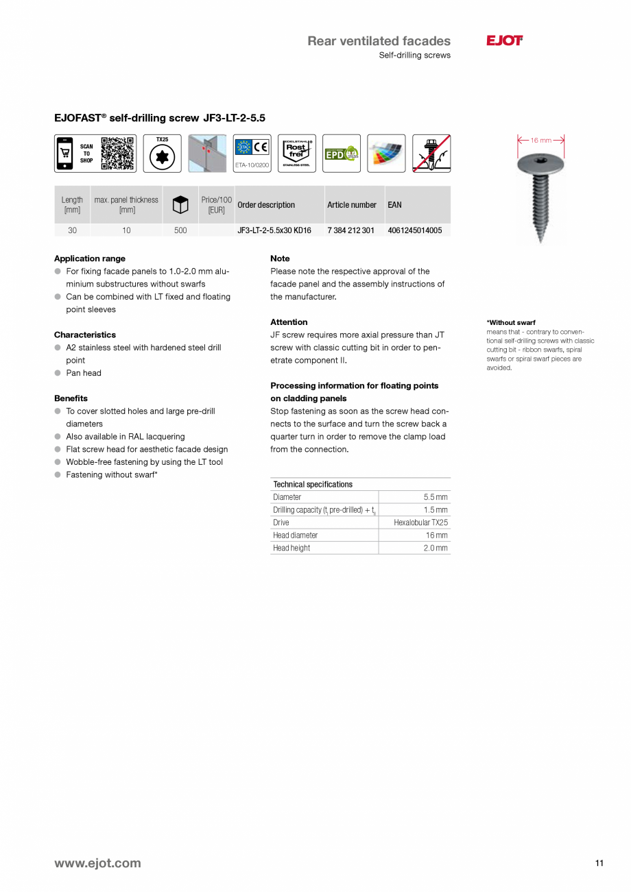 Pagina 11-Fixari fatade ventilate EJOT Catalog, brosura Engleza w back a
quarter turn in order to remove the...