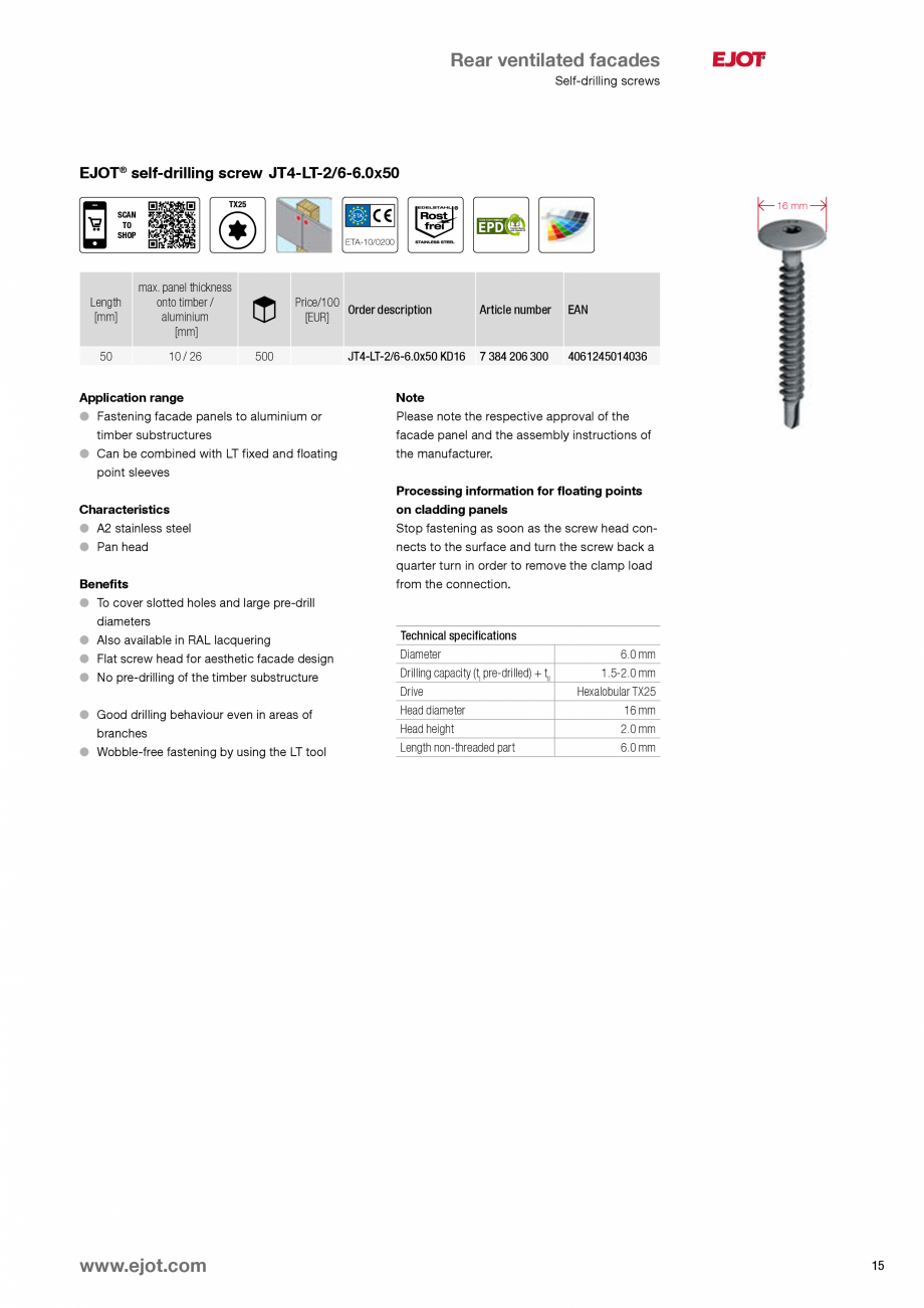 Pagina 15-Fixari fatade ventilate EJOT Catalog, brosura Engleza  composite
panels to aluminium substructures...