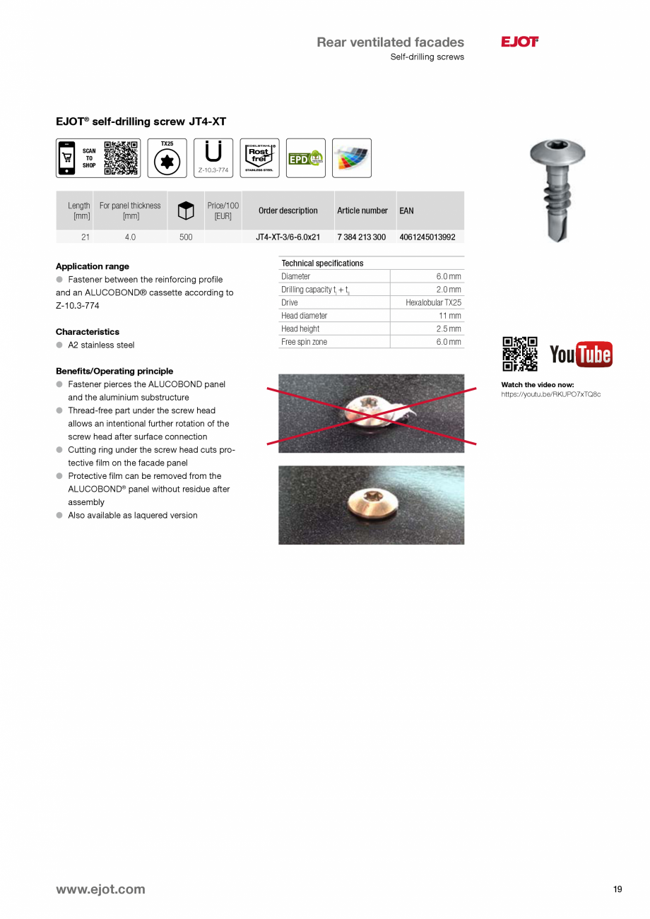 Pagina 19-Fixari fatade ventilate EJOT Catalog, brosura Engleza m
2.0 mm
6.0 mm

15

Rear ventilated facades
...