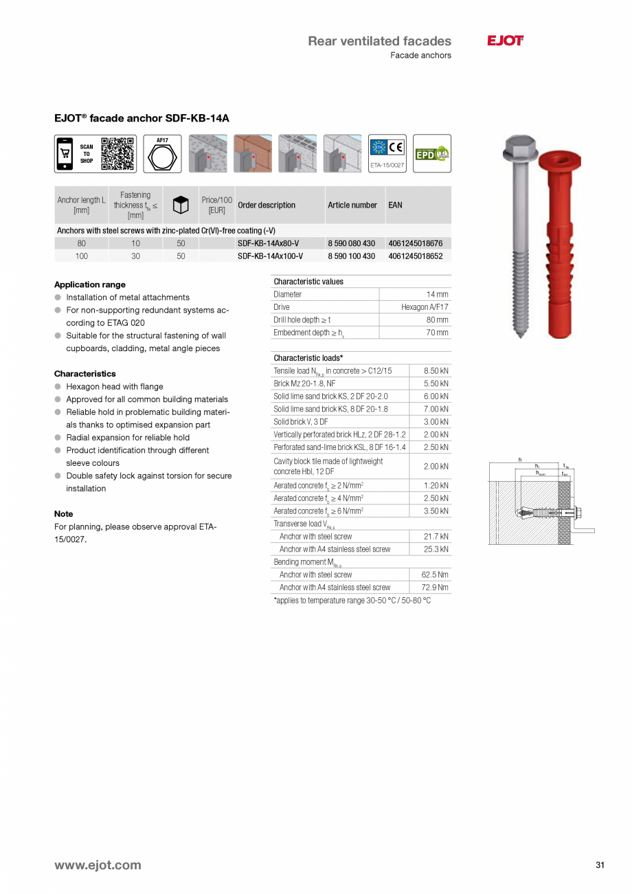 Pagina 31-Fixari fatade ventilate EJOT Catalog, brosura Engleza  Delivery time upon request
Application range
...