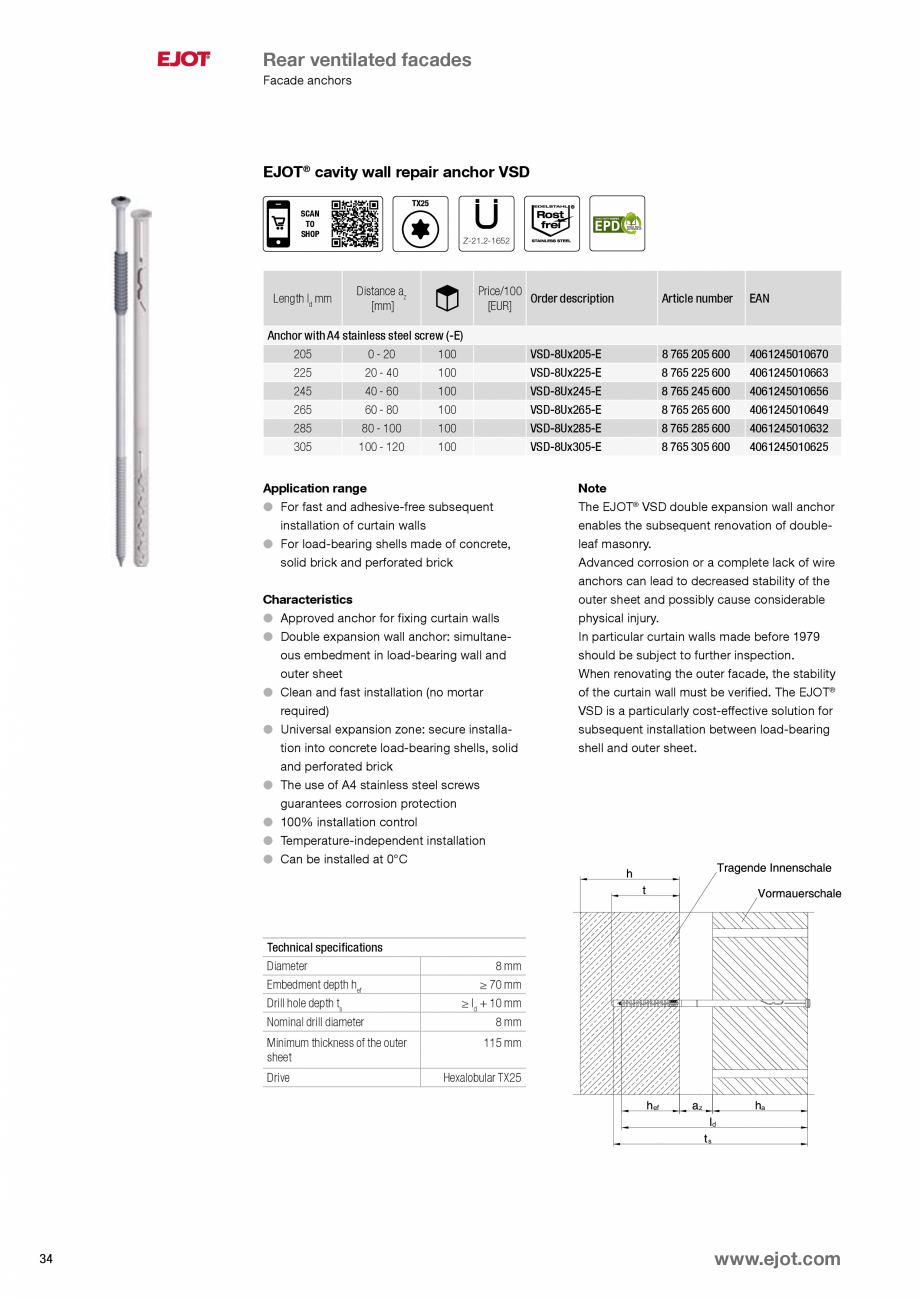 Pagina 34-Fixari fatade ventilate EJOT Catalog, brosura Engleza 4061245018867
4061245018850
4061245018843...