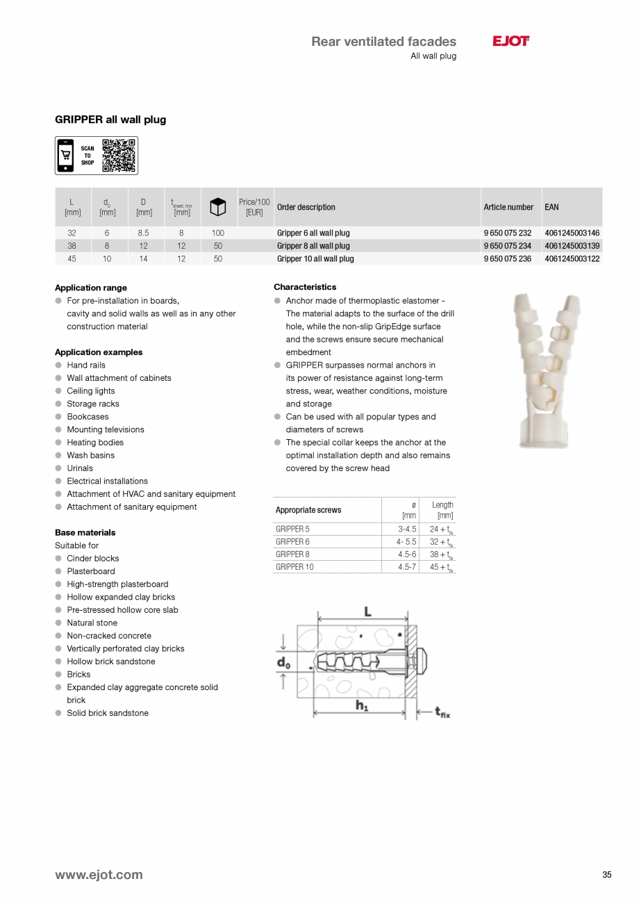 Pagina 35-Fixari fatade ventilate EJOT Catalog, brosura Engleza nchors

EJOT® facade anchor SDF-KB-10V...