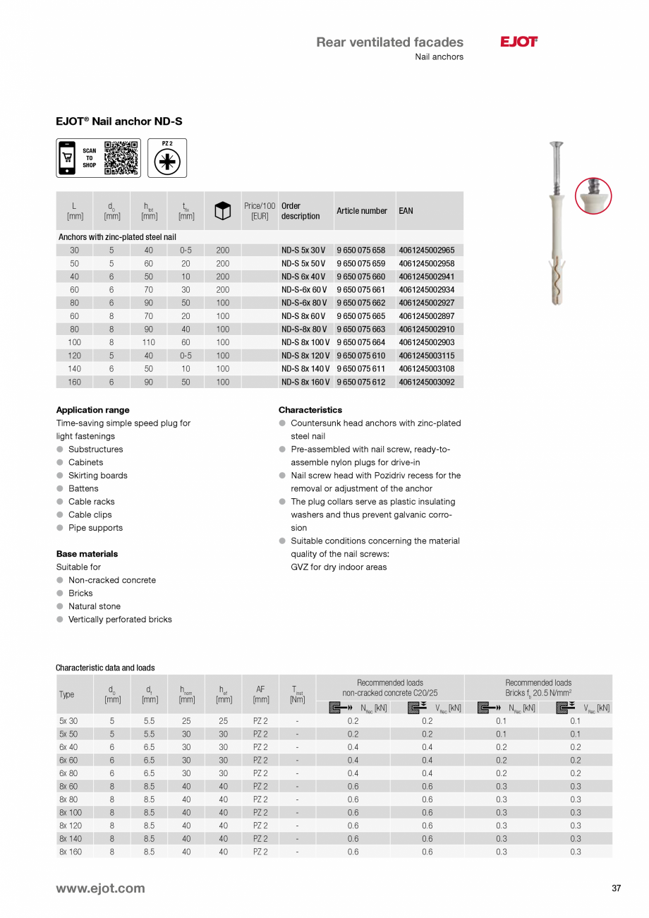Pagina 37-Fixari fatade ventilate EJOT Catalog, brosura Engleza gh hole diameter of component to be
attached...