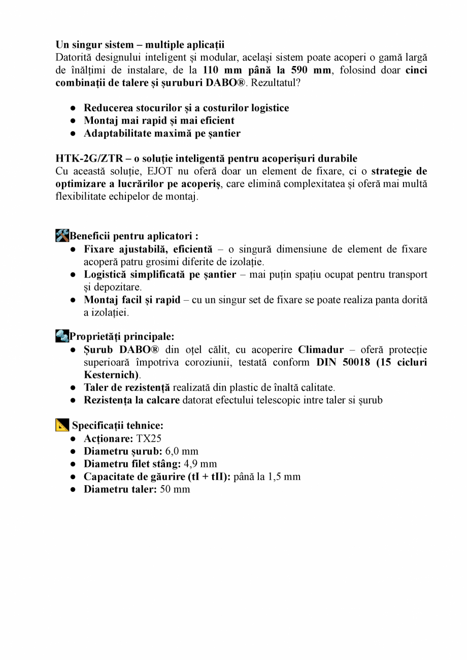 Pagina 2-Fisa tehnica element de fixare reglabil, preasamblat EJOT HTG-2G/ZTR Fisa tehnica Romana  sistem...