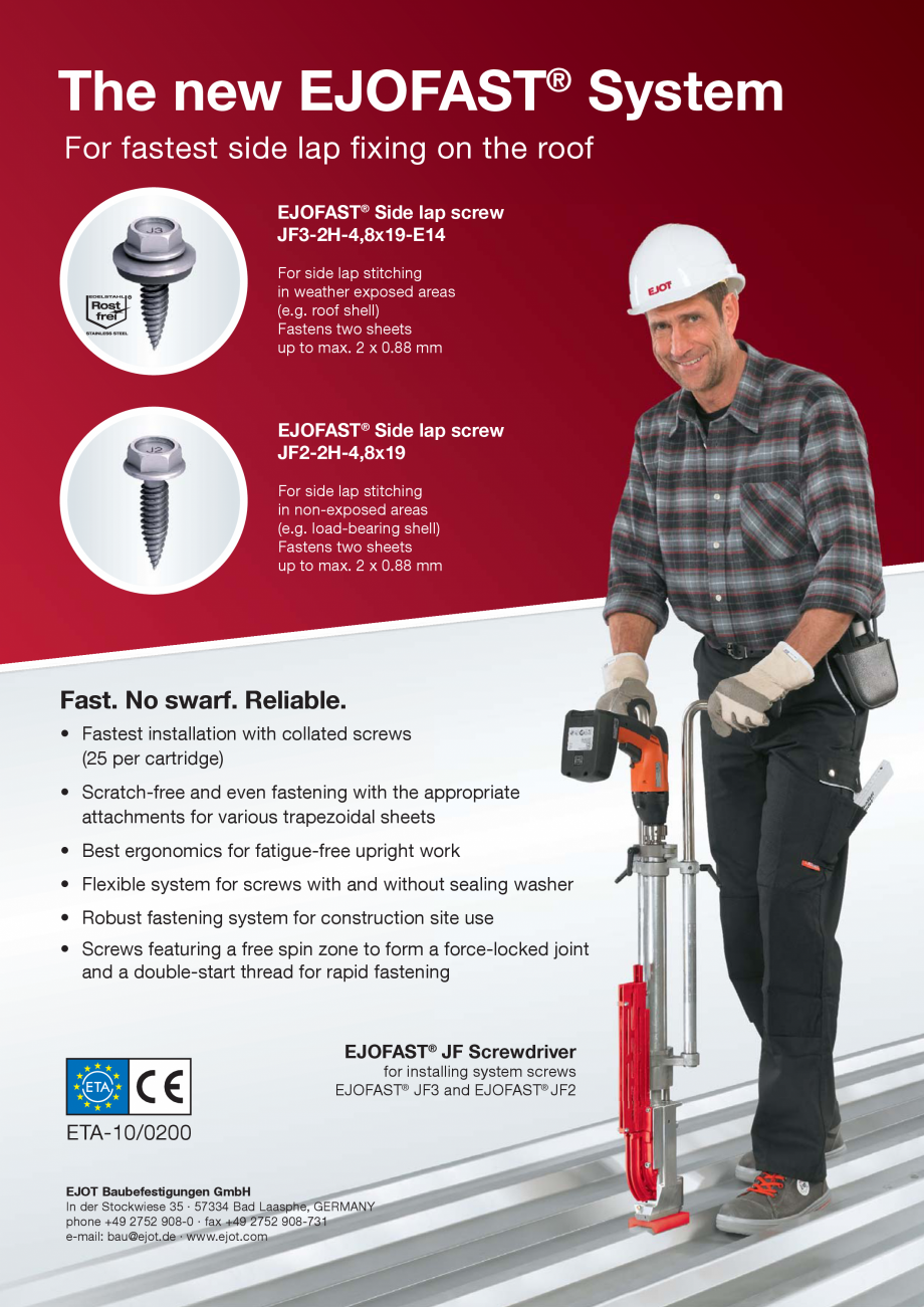 Pagina 2-Sistem de fixare Ejofast EJOT Catalog, brosura Engleza JF Screwdriver
for installing system screws...