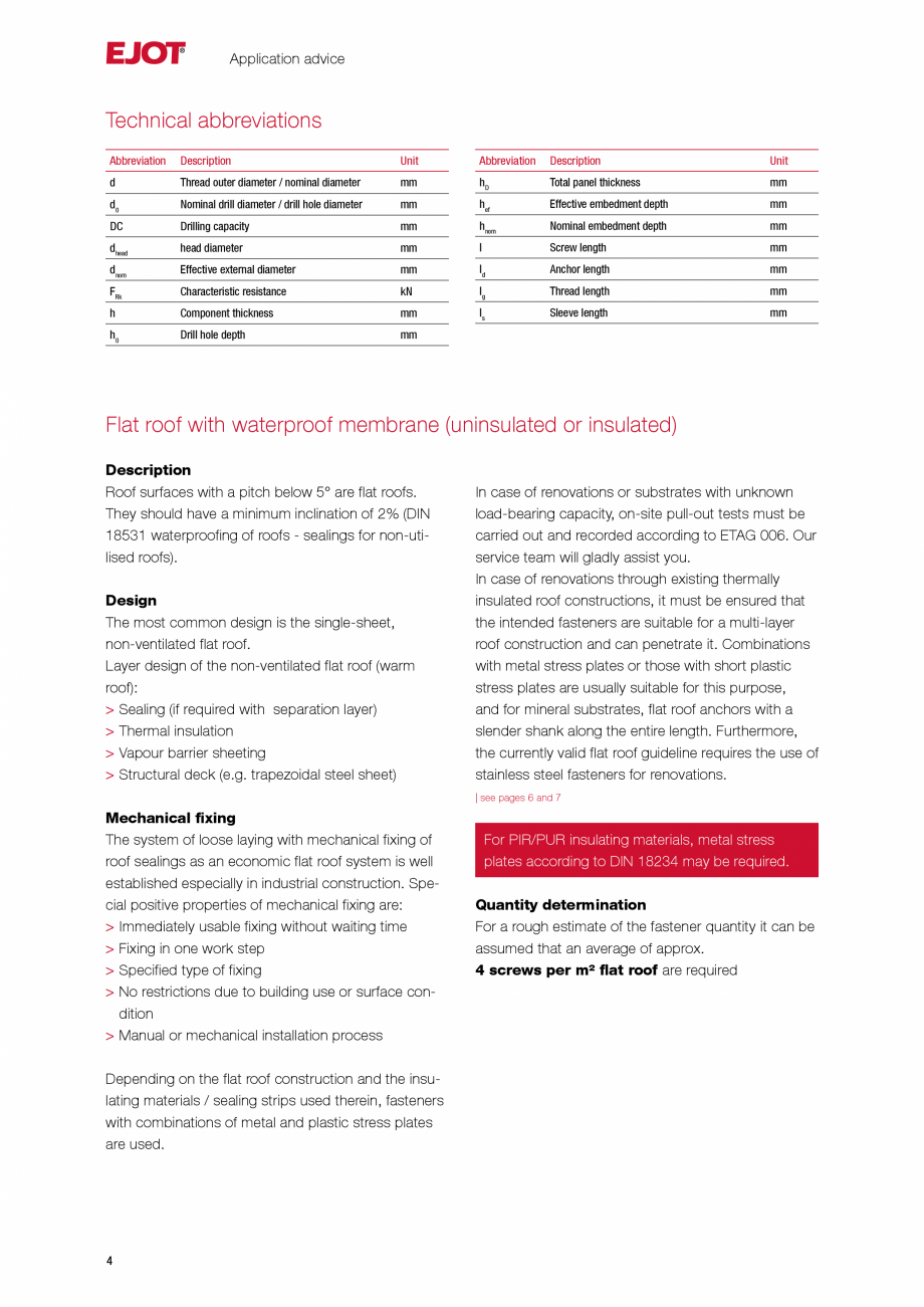 Pagina 3-Sisteme de fixare pentru acoperisuri plane EJOT Catalog, brosura Engleza 
Anchoring Technology
...