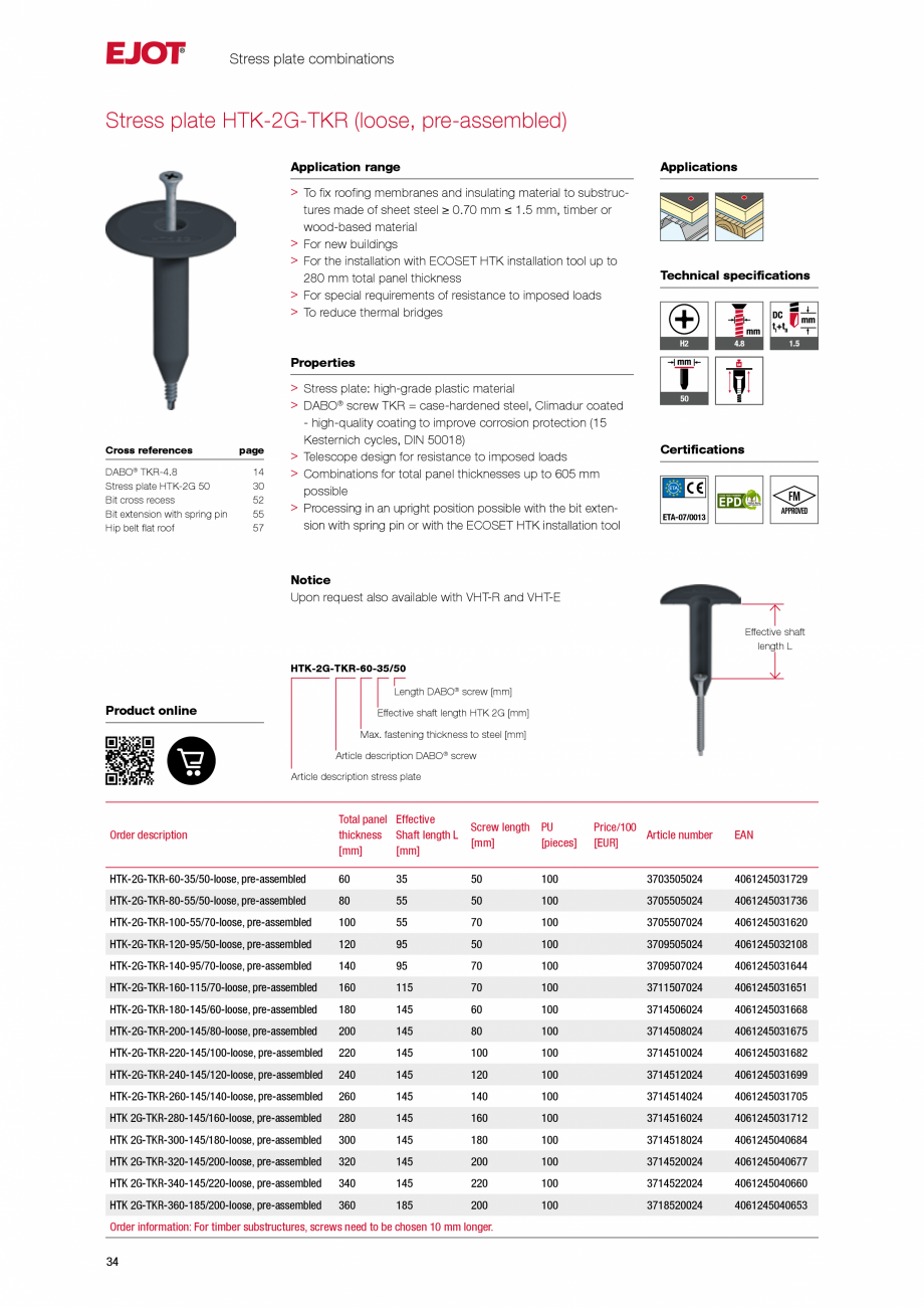 Pagina 34-Sisteme de fixare pentru acoperisuri plane EJOT Catalog, brosura Engleza e HTV 82/40 F
Stress plate ...