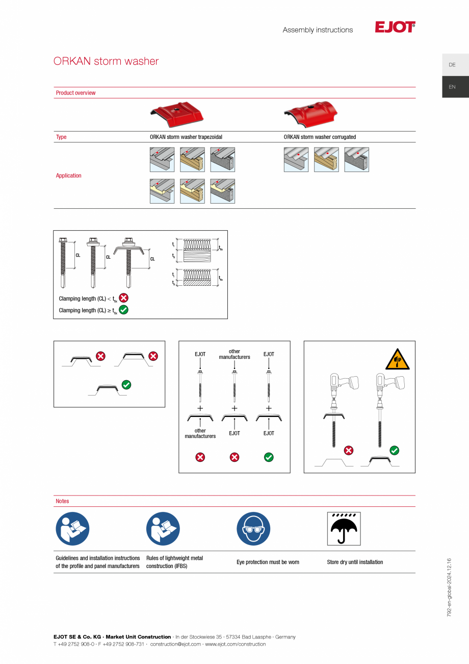 Pagina 2-Detalii tehice calota din aluminiu pentru profile trapezoidale și panouri tip sandwich EJOT ORKAN...