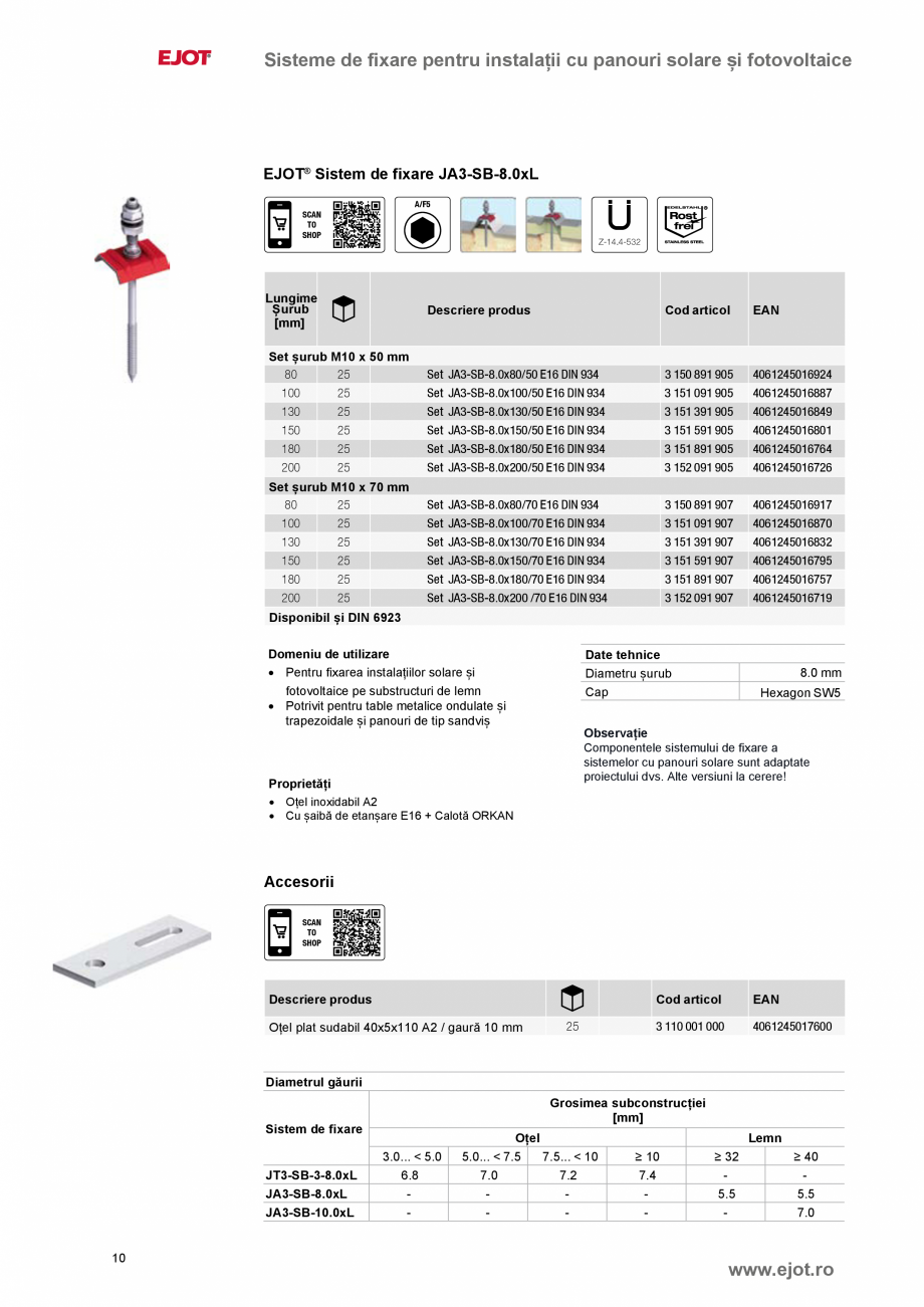 Pagina 10-Elemente de fixare pentru instalații solare și fotovoltaice EJOT  JT3-SB-3-8,0xL, ATB Plus, ORKAN ...