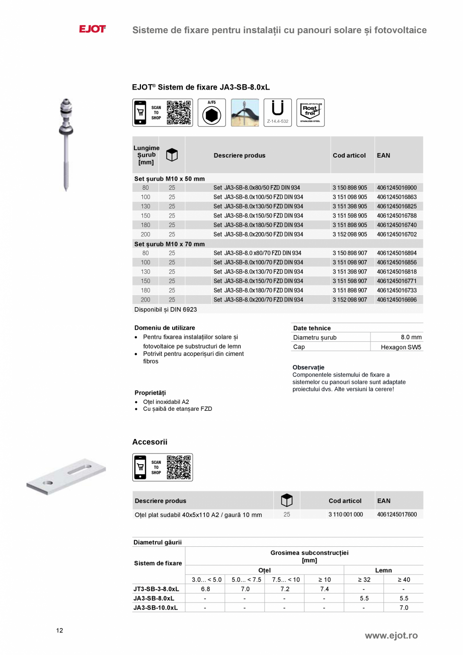 Pagina 12-Elemente de fixare pentru instalații solare și fotovoltaice EJOT  JT3-SB-3-8,0xL, ATB Plus, ORKAN ...
