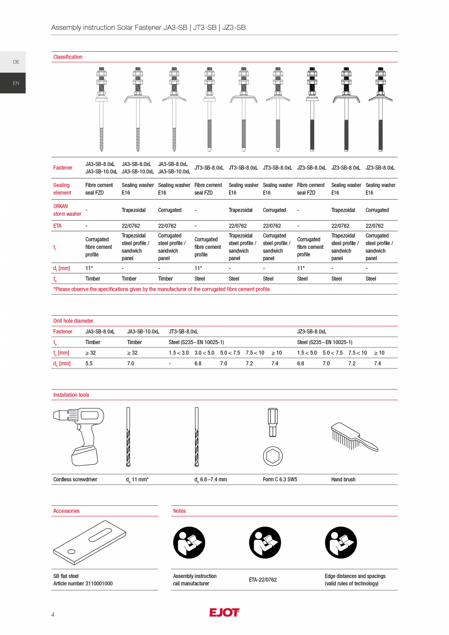 Pagina 4-Istructiuni de asamblare sisteme de fixare pentru instalații solare și fotovoltaice EJOT ...