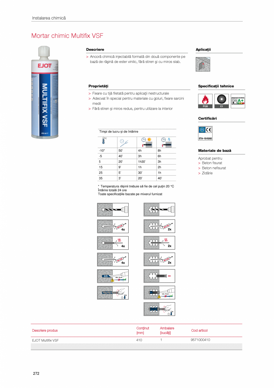 Pagina 1-Fisa tehnica Multifix VSF EJOT Fisa tehnica Romana Instalarea chimică

Mortar chimic Multifix VSF...