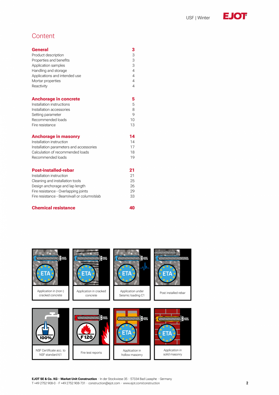 Pagina 2-Detalii tehnice mortar chimic USF/ USF Winter EJOT Multifix USF Catalog, brosura Engleza plication...