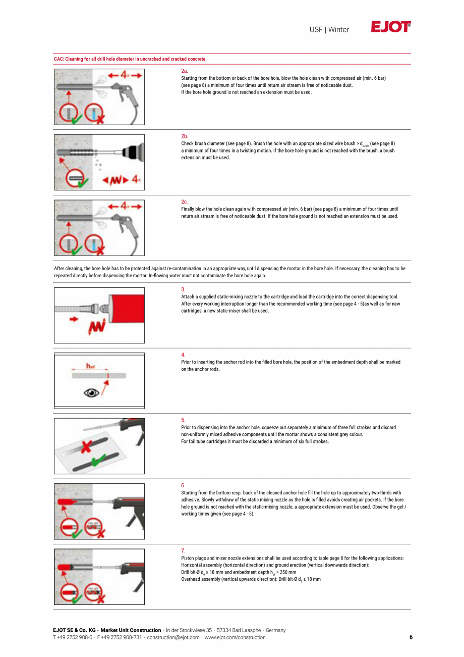 Pagina 6-Detalii tehnice mortar chimic USF/ USF Winter EJOT Multifix USF Catalog, brosura Engleza to +120 °C...