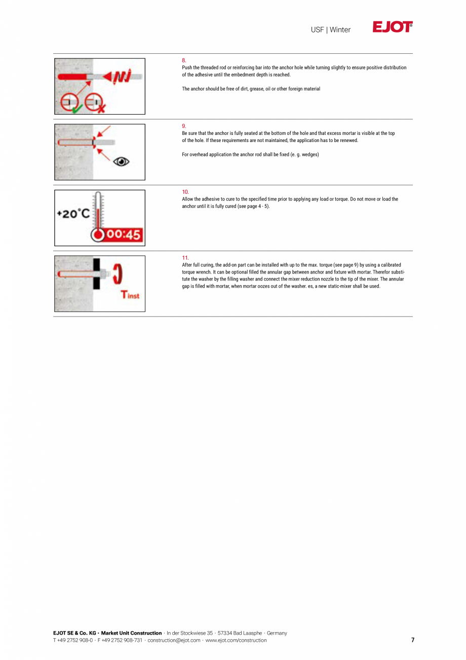 Pagina 7-Detalii tehnice mortar chimic USF/ USF Winter EJOT Multifix USF Catalog, brosura Engleza application...