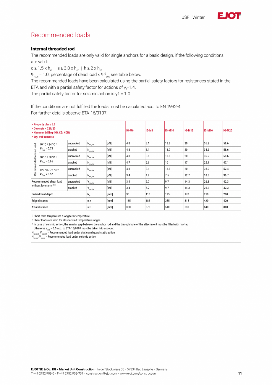 Pagina 11-Detalii tehnice mortar chimic USF/ USF Winter EJOT Multifix USF Catalog, brosura Engleza . back of...