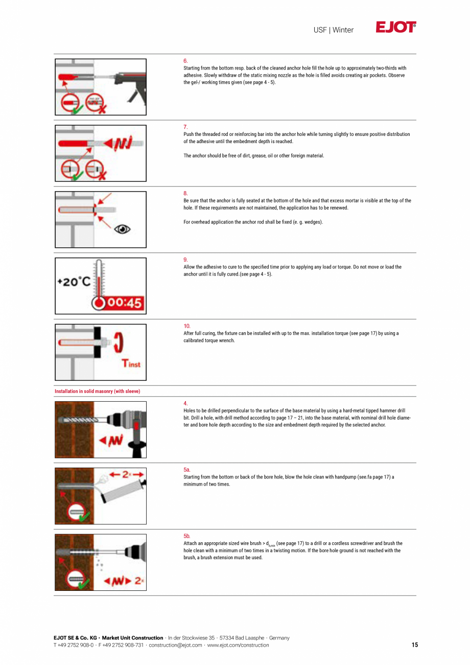Pagina 15-Detalii tehnice mortar chimic USF/ USF Winter EJOT Multifix USF Catalog, brosura Engleza m thickness...