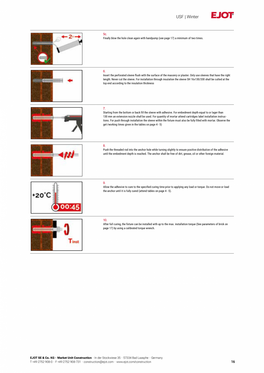 Pagina 16-Detalii tehnice mortar chimic USF/ USF Winter EJOT Multifix USF Catalog, brosura Engleza 
12

16

20...