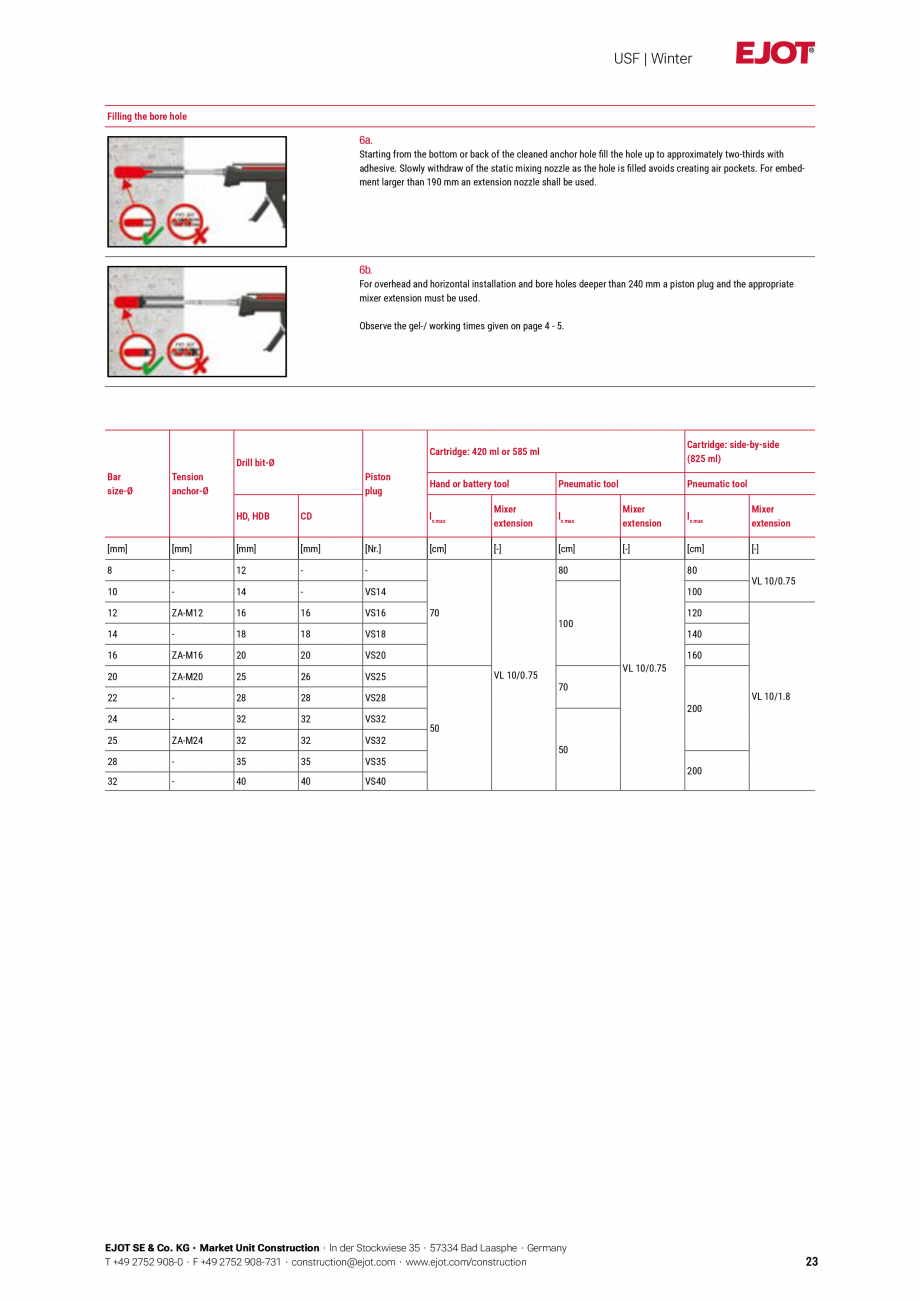 Pagina 23-Detalii tehnice mortar chimic USF/ USF Winter EJOT Multifix USF Catalog, brosura Engleza 38.1

52.4
...