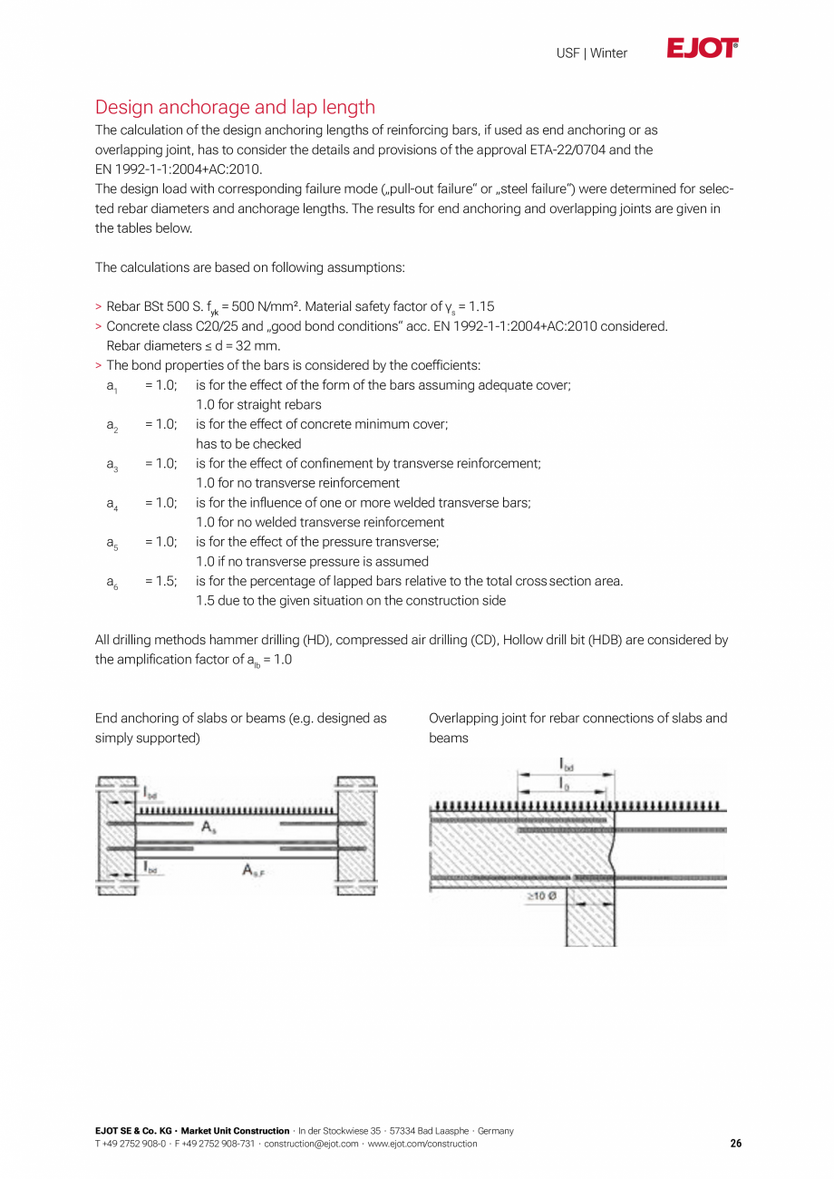Pagina 26-Detalii tehnice mortar chimic USF/ USF Winter EJOT Multifix USF Catalog, brosura Engleza n of...