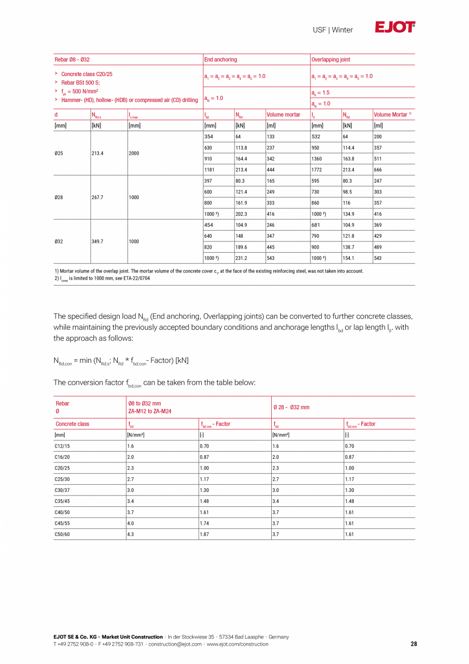 Pagina 28-Detalii tehnice mortar chimic USF/ USF Winter EJOT Multifix USF Catalog, brosura Engleza ed anchor...