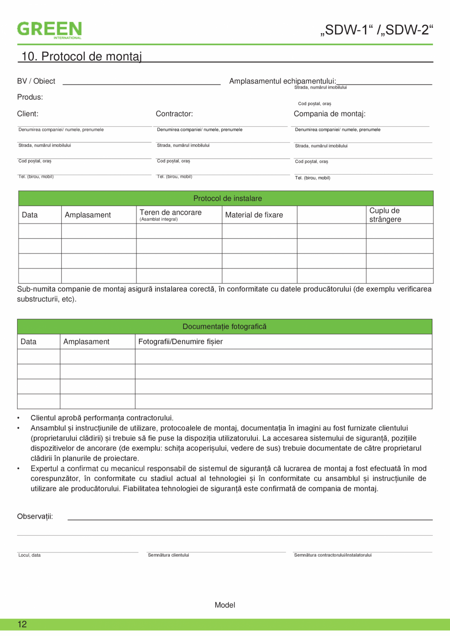 Pagina 12-Fisa tehnica sistem siguranta SDW-1/ SDW-2 GRUN Fisa tehnica Romana ucăți rânduri de găuri cu 8 ...