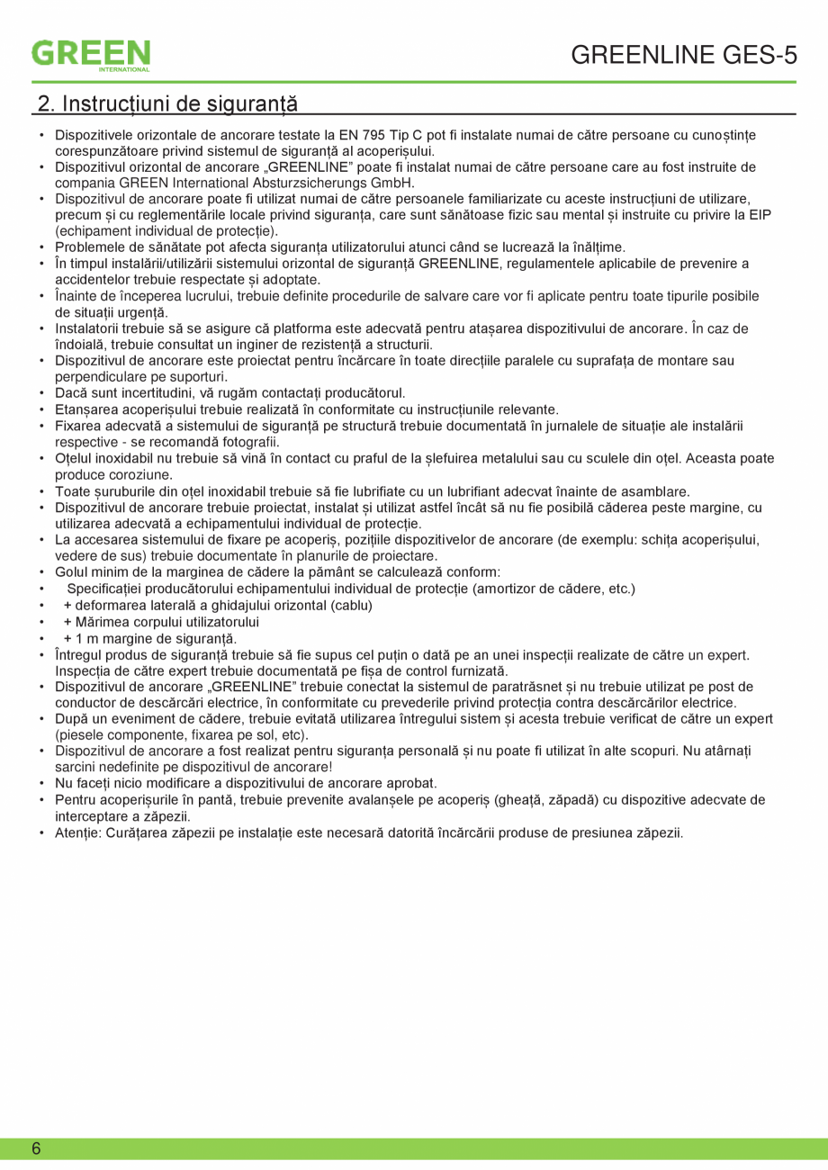 Pagina 6-Fisa tehnica sistem siguranta Greenline GES-5 GRUN Fisa tehnica Romana uranță al cablului...