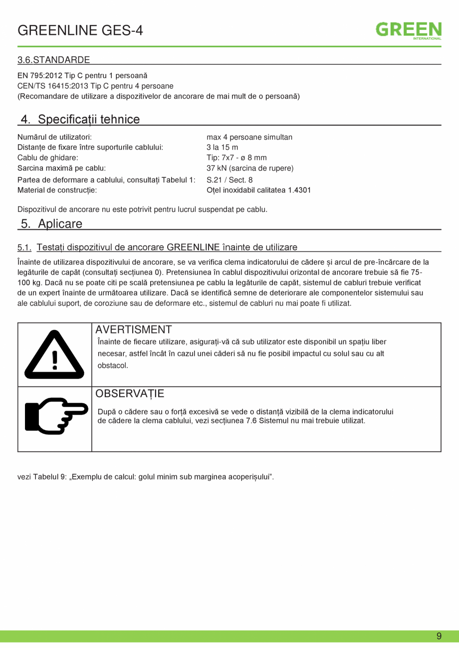 Pagina 9-Fisa tehnica sistem siguranta Greenline GES-4 GRUN Fisa tehnica Romana strucțiunile de utilizare...