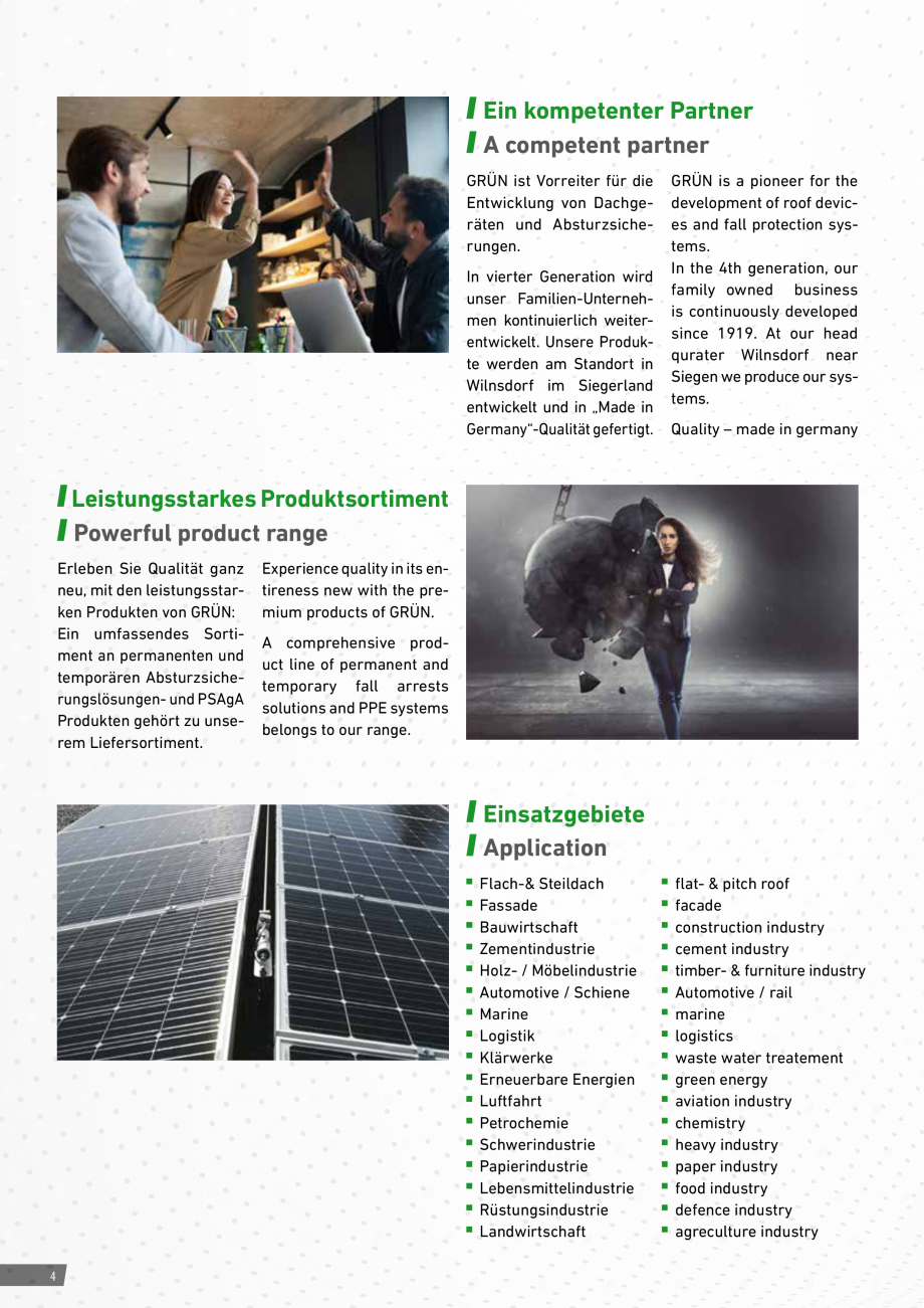 Pagina 4-Catalog sisteme de siguranta pentru acoperisuri GRUN Catalog, brosura Engleza, Germana orary fall...