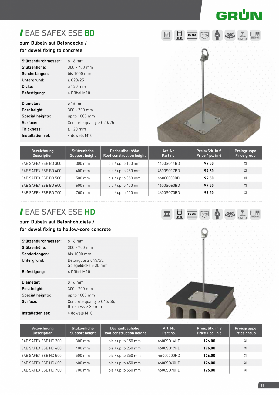 Pagina 11-Catalog sisteme de siguranta pentru acoperisuri GRUN Catalog, brosura Engleza, Germana Surface:
...