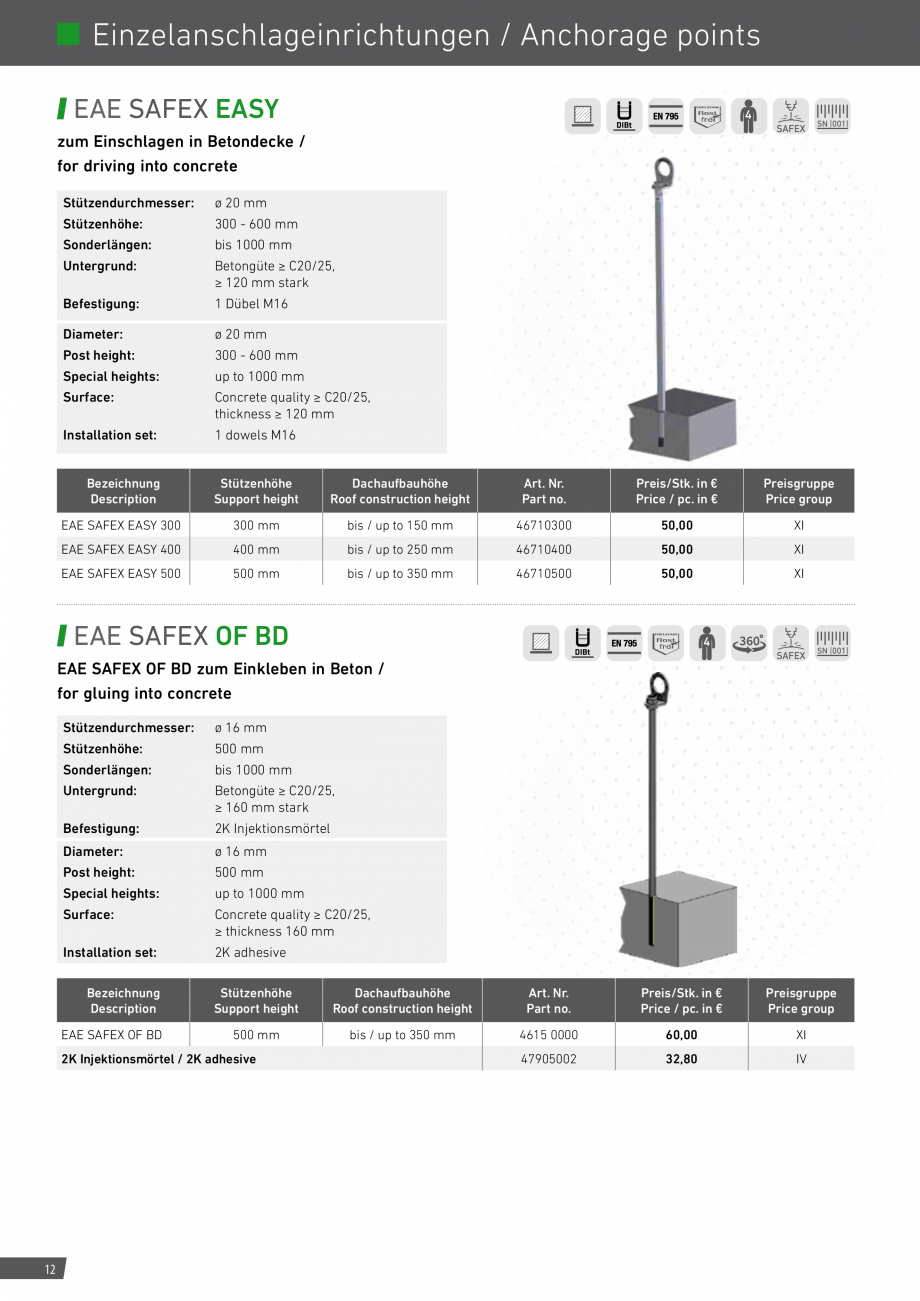 Pagina 12-Catalog sisteme de siguranta pentru acoperisuri GRUN Catalog, brosura Engleza, Germana  heights:

up...