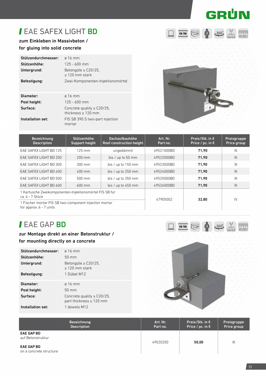 Pagina 13-Catalog sisteme de siguranta pentru acoperisuri GRUN Catalog, brosura Engleza, Germana eight
...